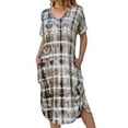 thumbnail image 1 of Robe Longue à Manches Courtes pour Femmes Décontractée avec Poches Tunique Col en V Imprimée Robe Chemise d'Été Plage Boho, 1 of 2