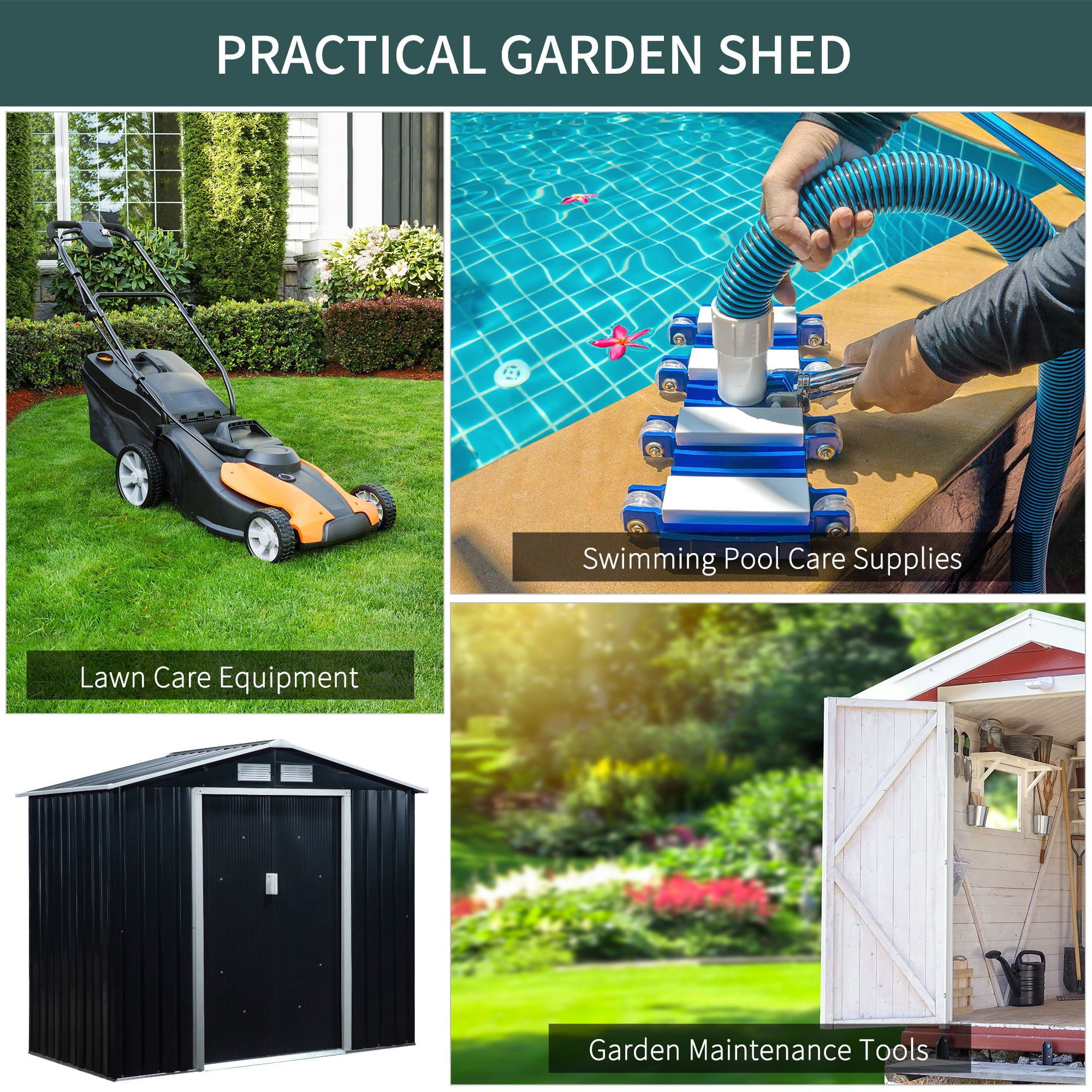 Metal Garden Shed 7 x 4 Dark Gray Spacious Outdoor Storage Organizer with Ventilation for Backyard