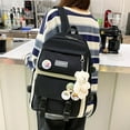 thumbnail image 4 of Women Fashion Canvas Hit Color Backpack Shoulder Bag Pencil Case (Black), 4 of 10