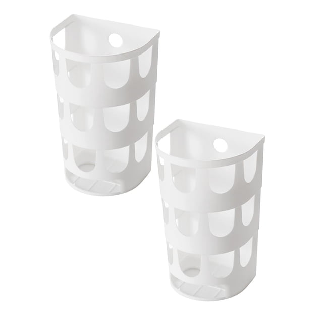 Oleegame 2PC Spoon And Lid Rest Wall Mounted Garbage Bags Tray Storage Box Multipurpose Plastic Bags Holder Rack Kitchen Tableware Sundries Organizer White