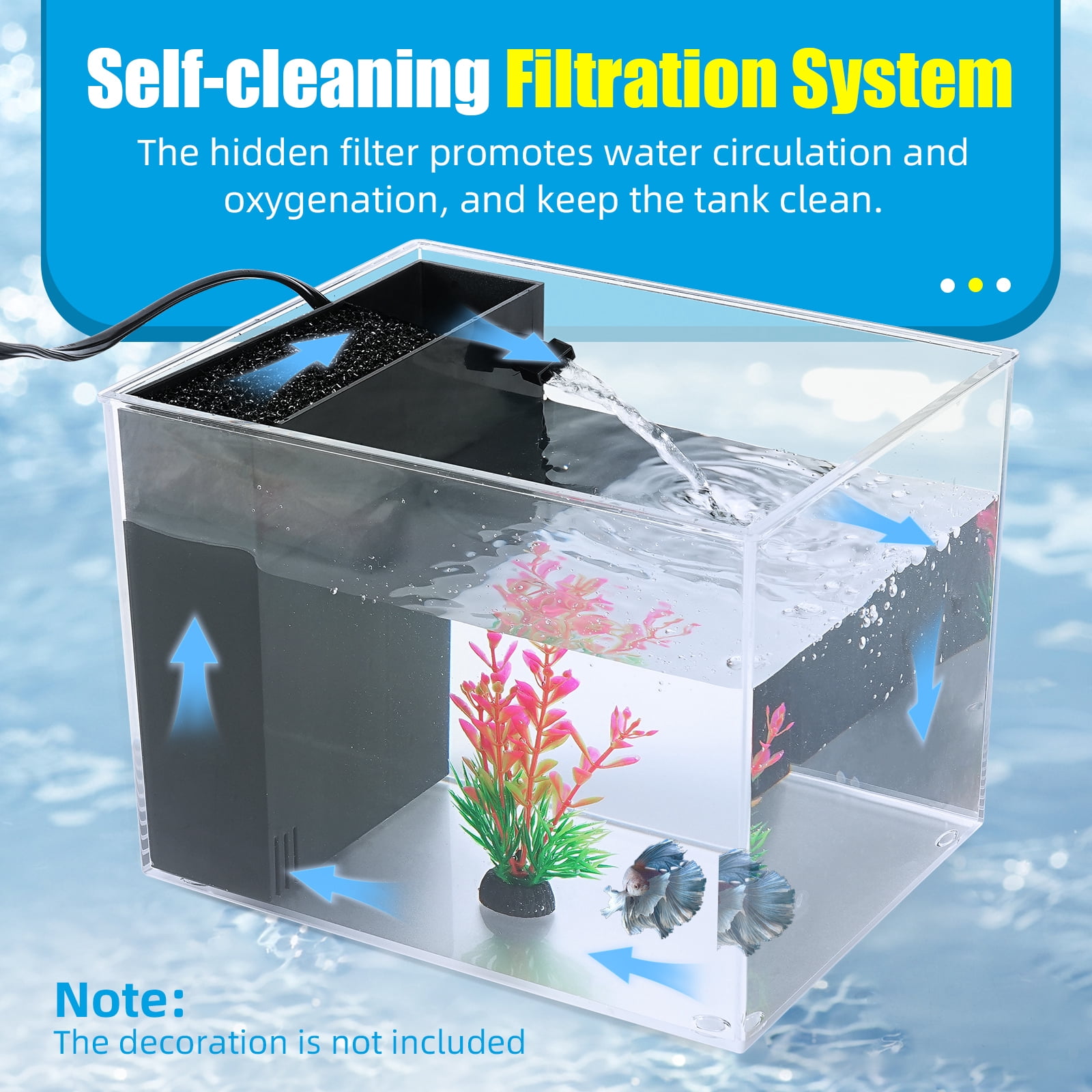 Aquaneat AQUANEAT Fish Tank, 1 Gallon Betta Fish Tank, Small Aquarium Kit with LED Light and Water Filter Pump