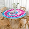 thumbnail image 3 of Pink Blue Tie Dye Spiral Round Fitted Tablecloth with Elastic Edge,Dining Table Cover Waterproof,Outdoor Round Tablecloth for Camping,Dining,Indoor and Outdoor, 3 of 7