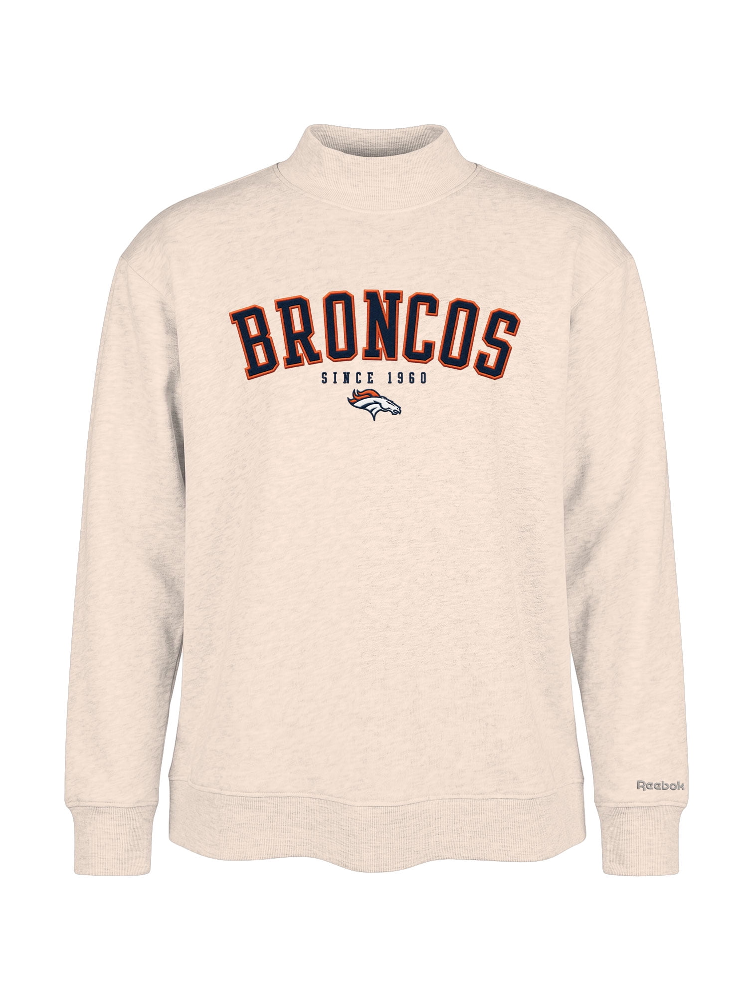 Denver Broncos Reebok Womens Oat Mock Neck Oversized Tunic Sweatshirt