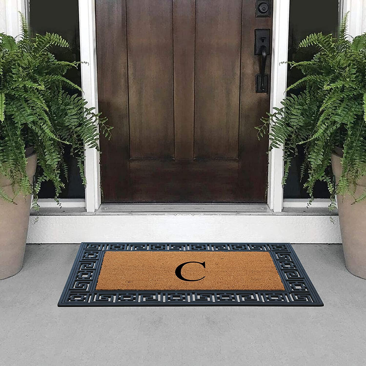 A1HC Natural Rubber & Coir 24x36 Monogrammed Doormat For Front Door, Anti-Shed Treated Durable Doormat for Outdoor Entrance, Heavy Duty, Low Profile, Easy to Clean, Long Lasting Front Porch Entry Rug