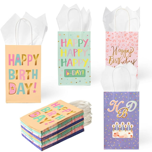 Bolsas de regalo DjinnGlory Happy Birthday con papel de seda, paquete de 36