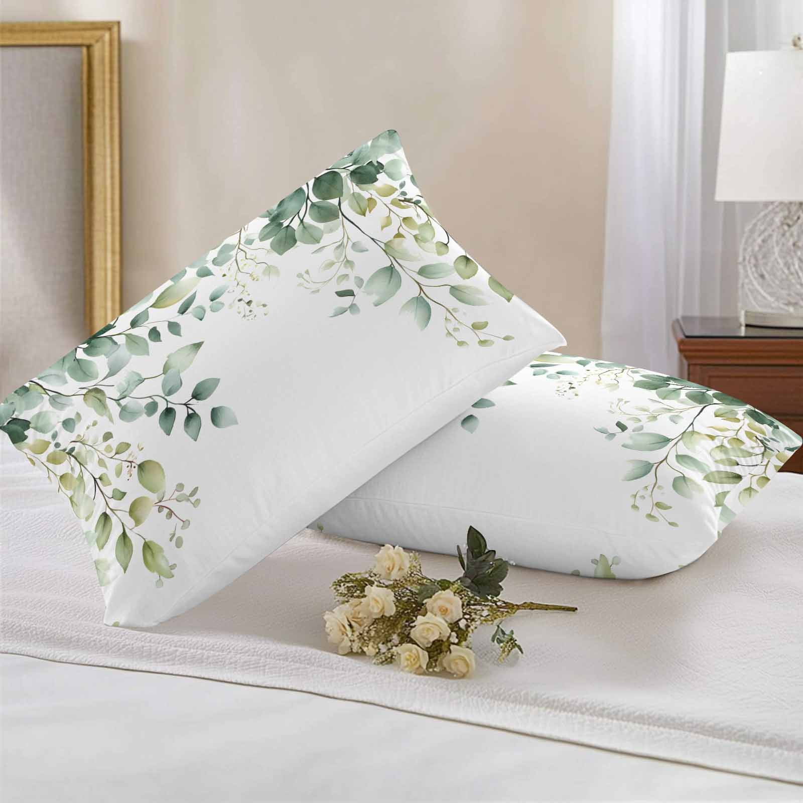 Outdoor Throw Pillows Covers 12X20 Set of 2 Waterproof Sage Green Floral Decorative Zippered Cushion Covers for Patio Furniture, Watercolor Eucalyptus Leaf Boho Botanical Lumbar Pillowcases