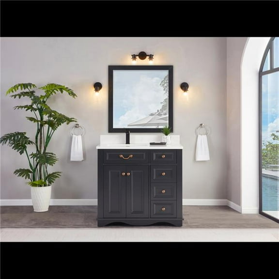 Legion Furniture WS2514-36-TB 36 in. Tricorn Black Finish Solid Wood Sink Vanity, 1 in. Artificial Stone Top