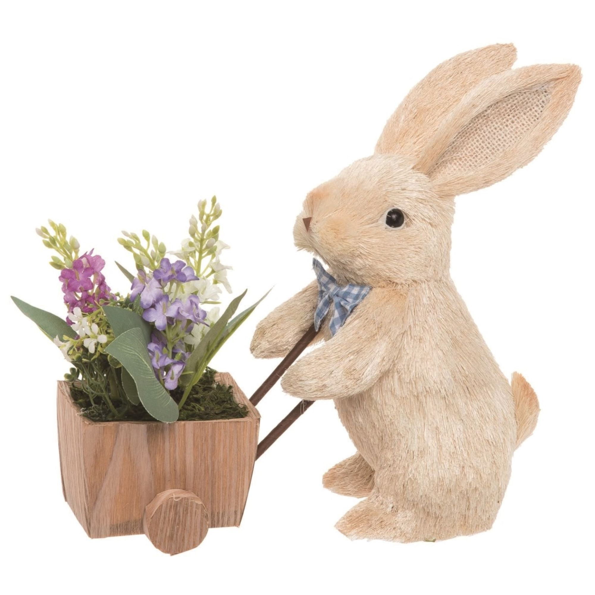 11" Green and Beige Bunny with Wheelbarrow Easter Decor