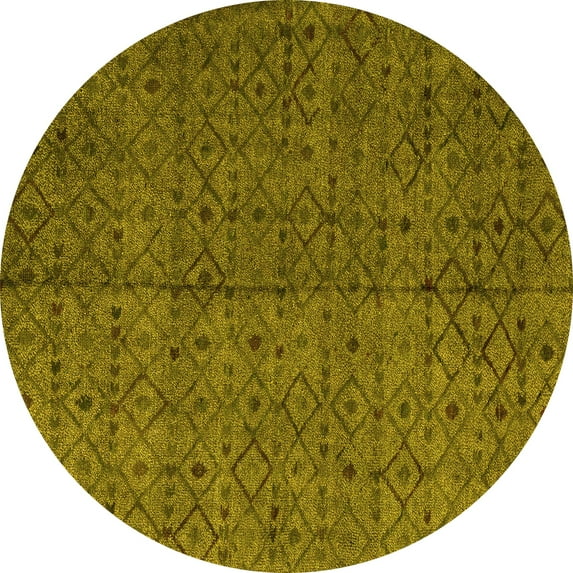 Ahgly Company Machine Washable Indoor Round Abstract Yellow Modern Area Rugs, 6' Round