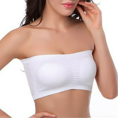 

Gueuusu Plus Size Strapless Bra Bandeau Tube Removable Padded Top Stretchy