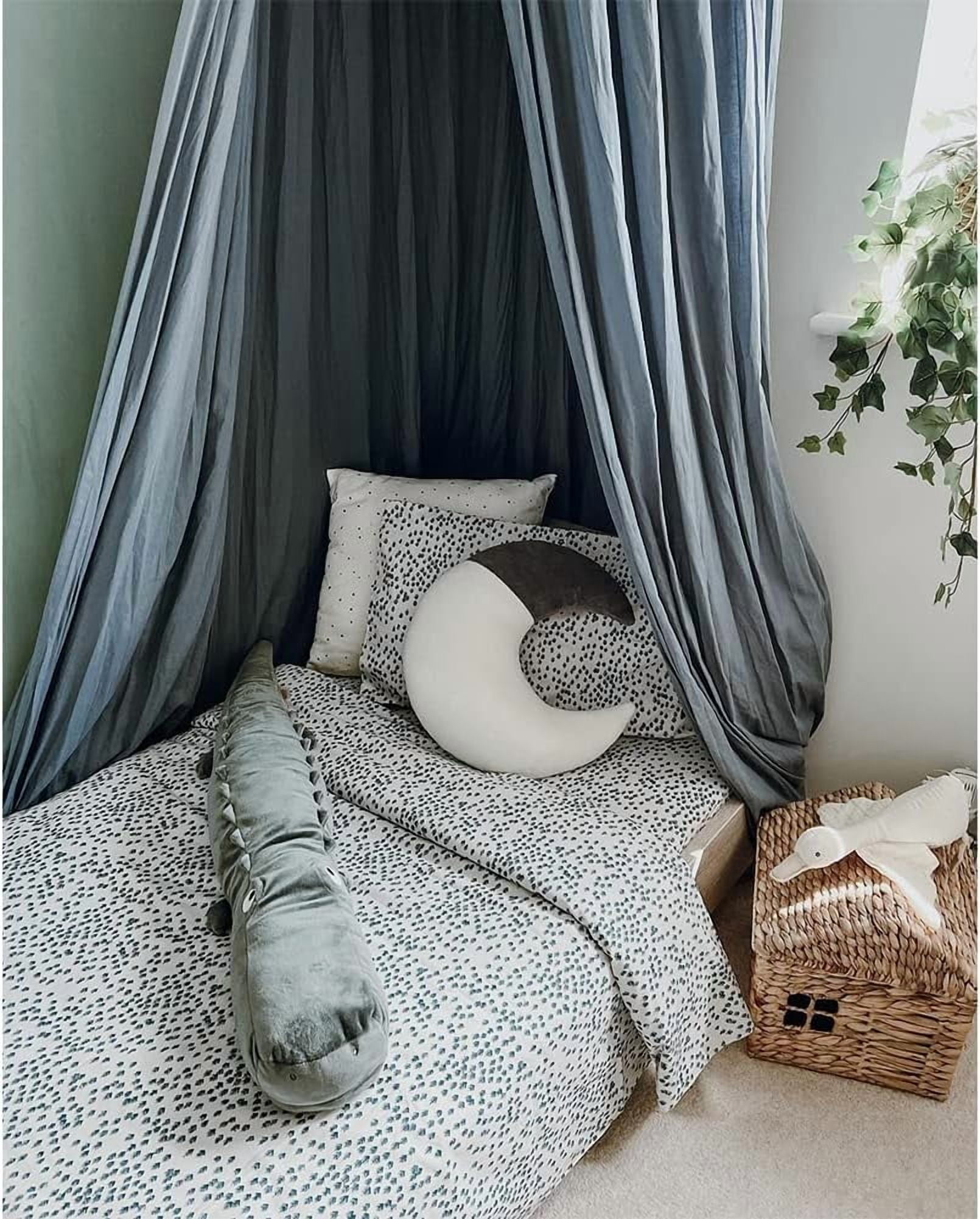 Kids Bed Canopy with Frills Cotton Hanging Tent Curtain Net for Reading Nook Hideaway Bedding Play Room Decor(Blue)