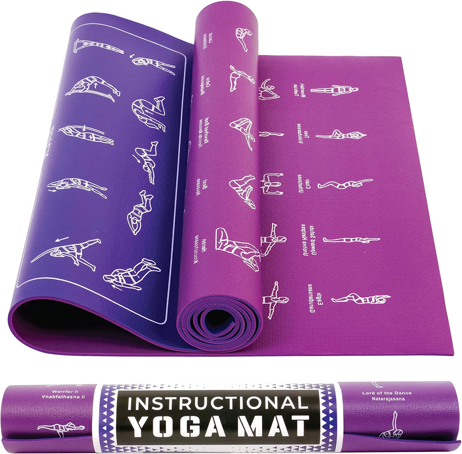 Instructional Yoga Mat Reversible Wide with Carrying Bag 1/4'' Thick