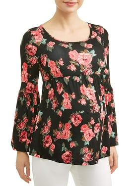 Maternity Long Sleeve Floral Top with Empire Waist
