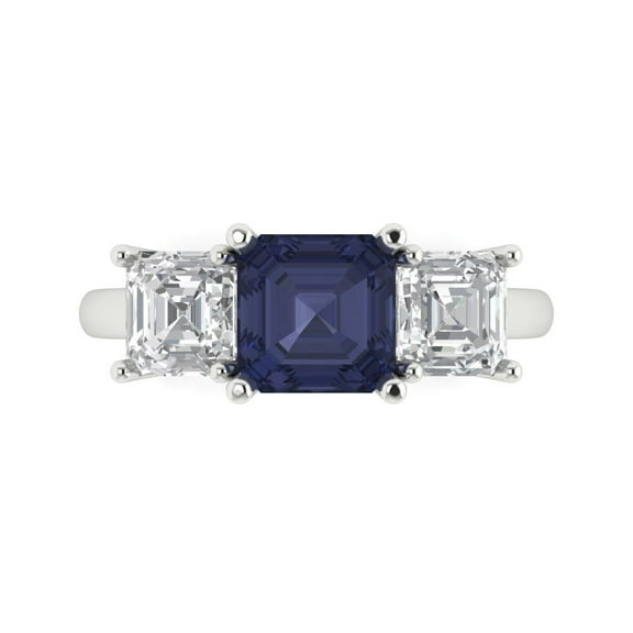 Three-Stone Engagement Ring for Women - 4ct Simulated Blue Sapphire in 14K White Gold Promise Ring