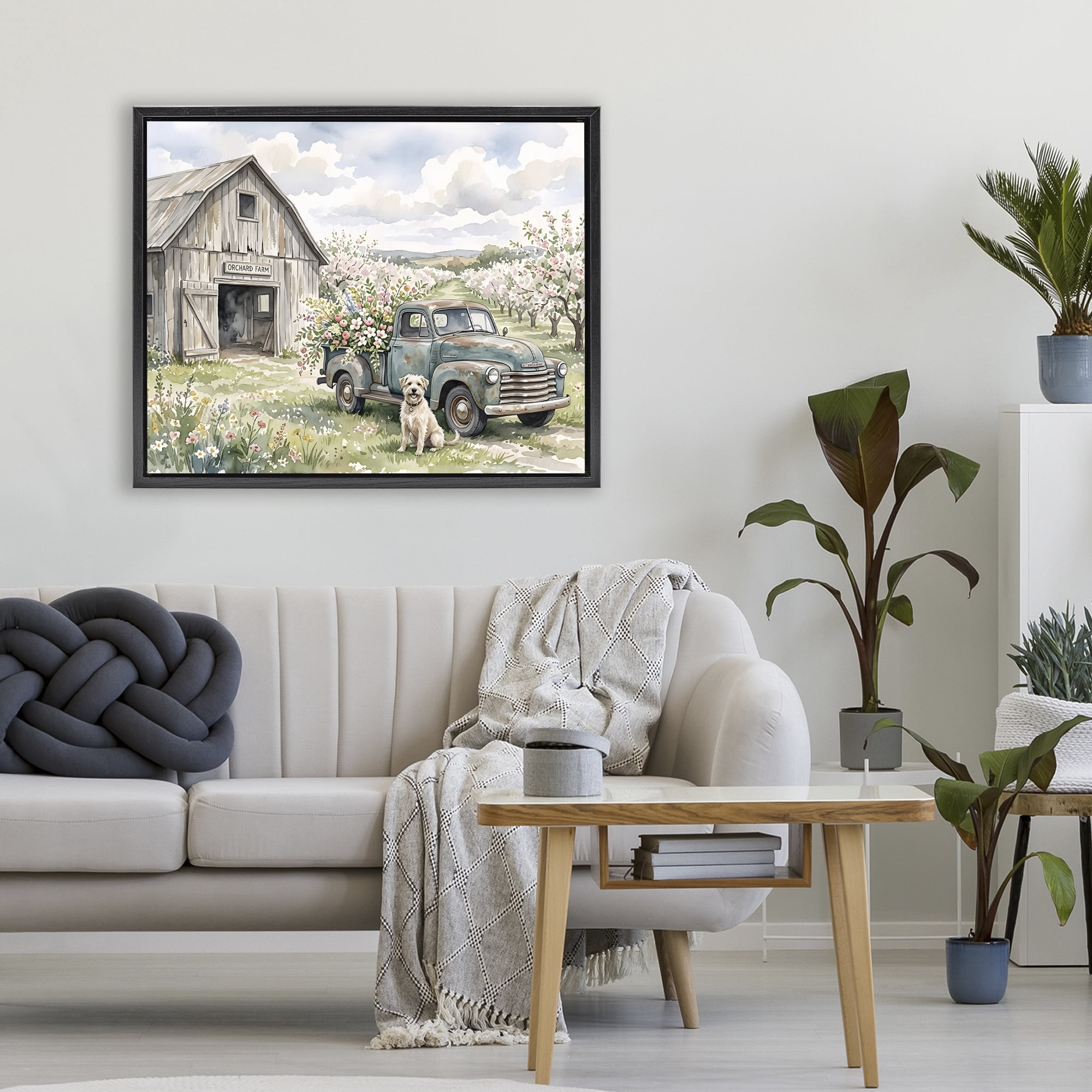 Stupell Industries Spring Orchard and Truck Black Framed Floater Canvas Wall Art, design by Tabz Jones