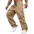 thumbnail image 4 of Men's Summer Cargo Trousers - Lightweight Elastic Waist Baggy Work Pants with Multiple Pockets, Regular Fit for Outdoor/Work/Leisure - Polyester, 4 of 6