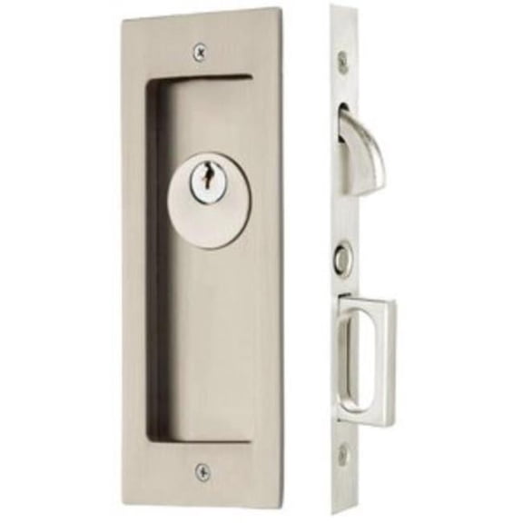 Emtek 2113US15134 Modern Rectangular Keyed Pocket Door Mortise Lock for 1.75 in. Door, Satin Nickel