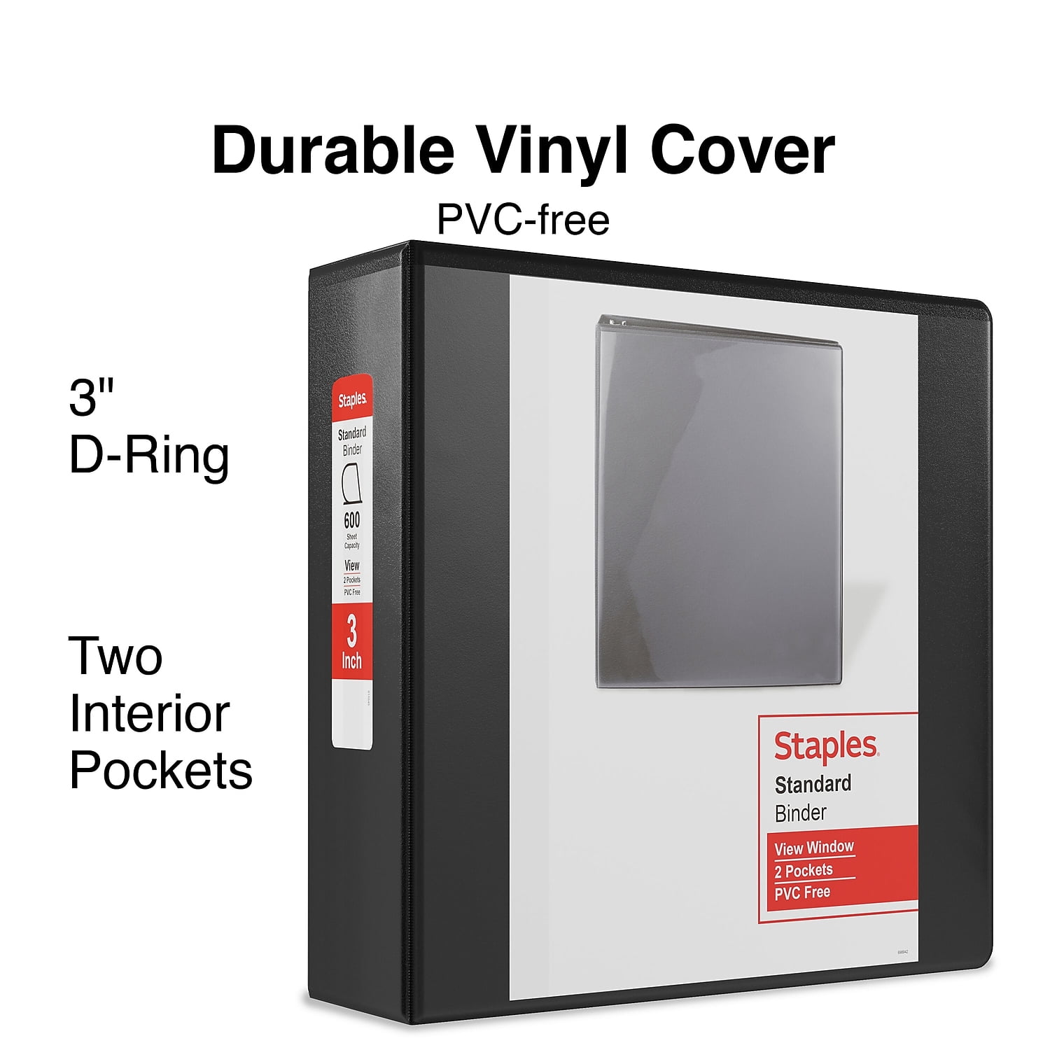 Staples Standard 3' 3-Ring View Binder Black (26449-CC) 82641