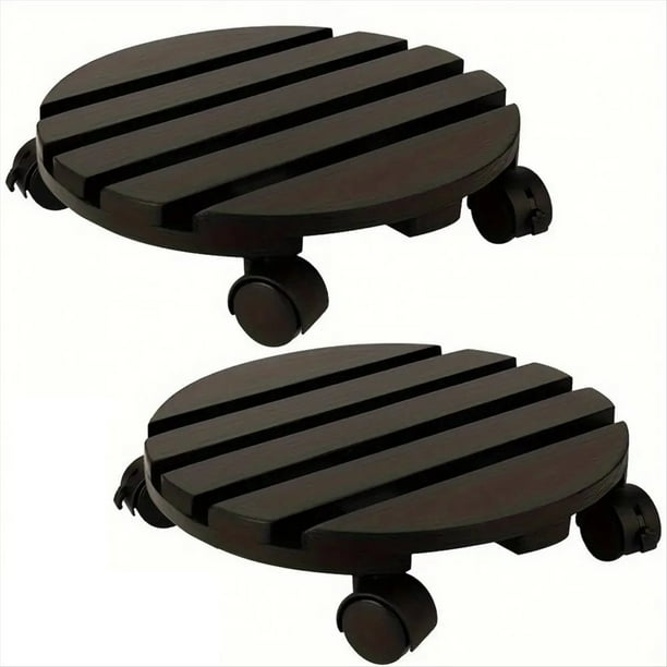 Soporte de Rodillo para Plantas con Ruedas Giratorias Bloqueables de 360°, Bandeja de Madera para Macetas, Base para Plantas de Fácil Montaje