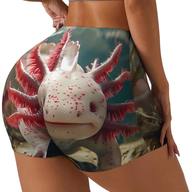 Balery Colorful Axolotl Underwater Pantalones cortos de entrenamiento estampados para mujer, sin costuras, ajustados, para gimnasio, yoga, correr, deportes, ejercicio activo, fitness.-Large