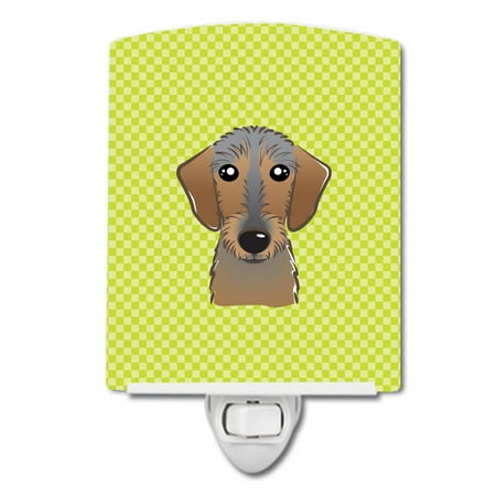 

Caroline s Treasures BB1295CNL Checkerboard Lime Green Wirehaired Dachshund Ceramic Night Light 6x4x3 multicolor