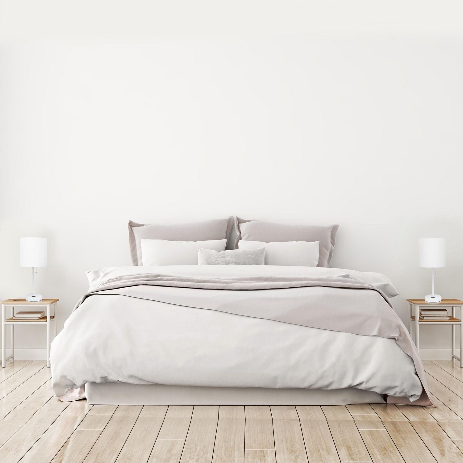 LimeLights Lampe bâton blanc avec prise de charge et abat-jour en tissu, paquet de 2, blanc