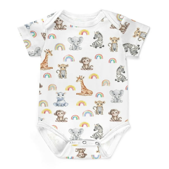 Watercolor Jungle Safari Animals Rainbow Baby Bodysuit Boy Girl Outfit Elephant Giraffe Leopard Zebra Monkey Hippo Newborn Infant Onesie Bodysuit
