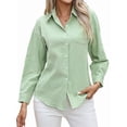 thumbnail image 1 of Camisas de Algodón para Mujer, con Botones, Cuello, Larga, Blusas Antiarrugas. Verde L, 1 of 10