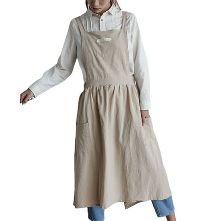 

Meizhencang Women Men Work Kitchen Flower Coffee Shop Solid Color Soft Washed Cotton Apron