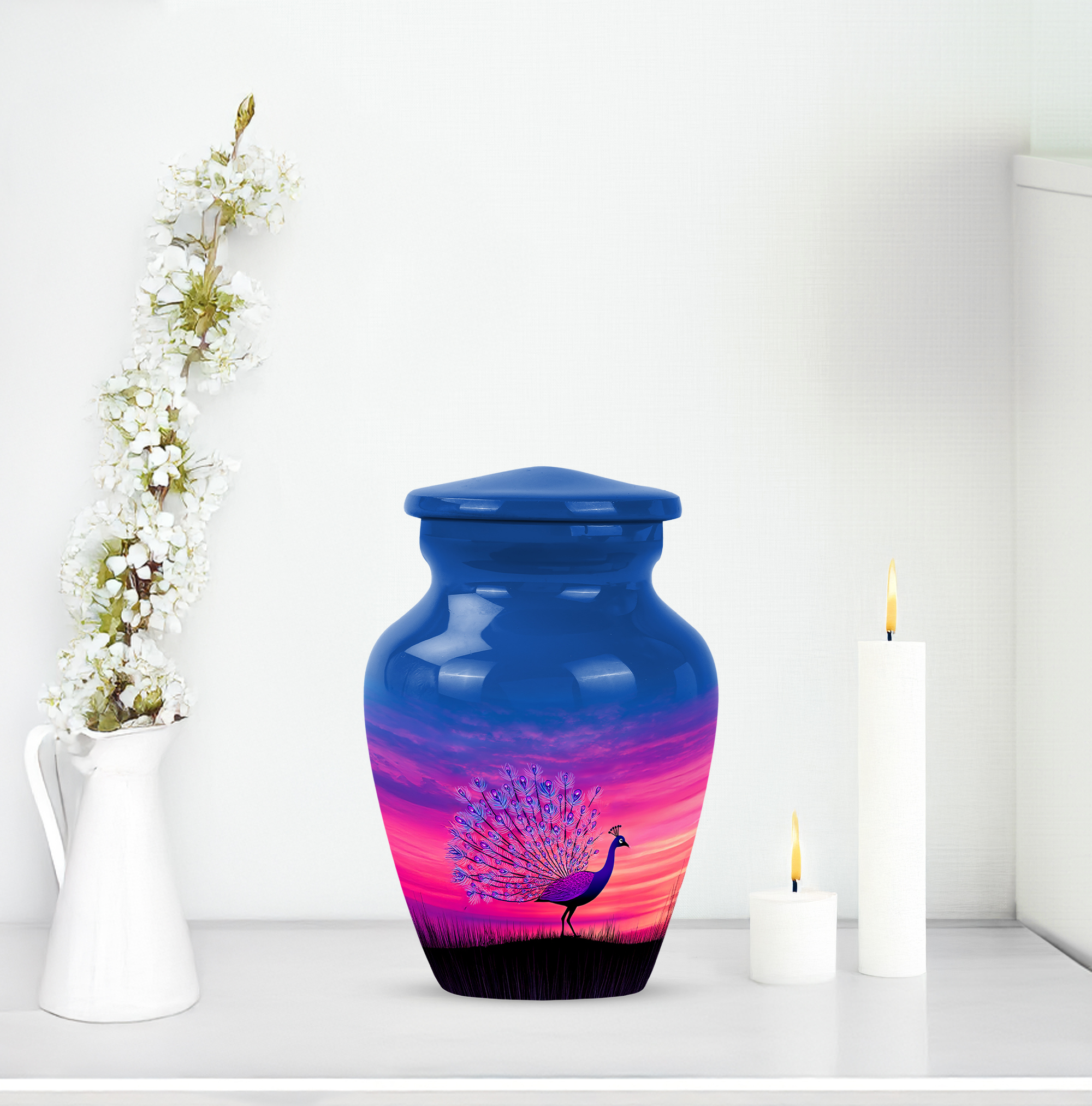 MUKTIVE Peacock Decorative Blue Little Urn for Ashes Adult Cremation, Mini Keepsake Decorative Urns for Ashes Male & Female, Tiny Urns for Funeral (3 Inch)