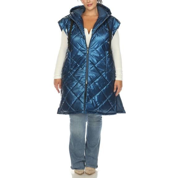 White Mark Women's Plus Size Metallic Long Puffer Vest