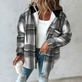 thumbnail image 5 of Women's Winter Casual Fashion Plaid Hooded Long Sleeve Wool Blend Outer Fleece Lined Thickened Button Closure Jacket Coat Top for Winter Daily Casual Outfits, 5 of 6