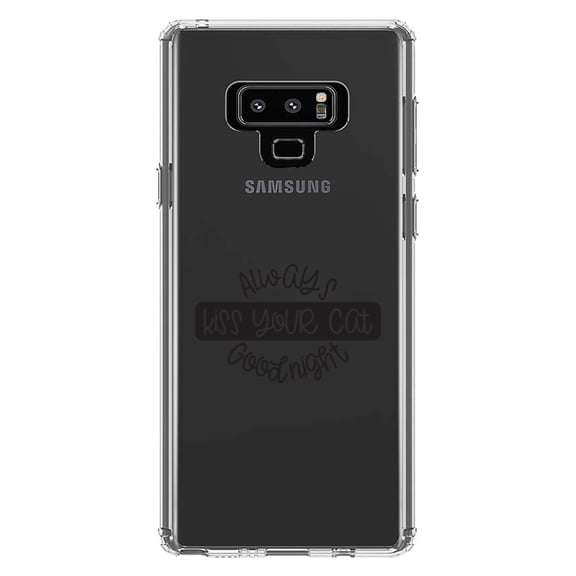 DistinctInk Clear Shockproof Hybrid Case for Samsung Galaxy Note 9 - TPU Bumper Acrylic Back Tempered Glass Screen Protector - Always Kiss Your Cat Goodnight