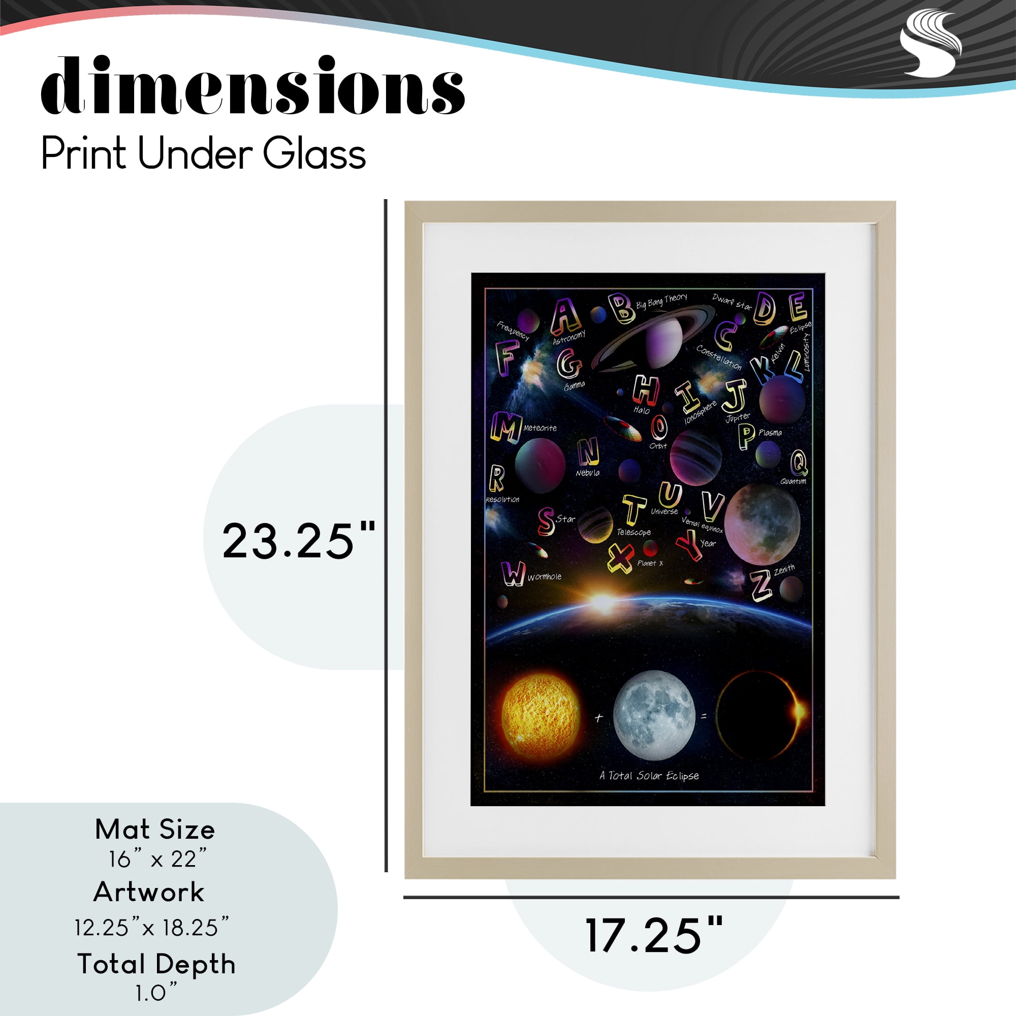 Educational Astronomy Alphabet Birch Framed Print Under Glass, design by Ali Chris