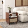 thumbnail image 2 of Gymax Bamboo Rattan Nightstand Boho Bedside End Table w/ Drawer & Wood Legs Brown, 2 of 9