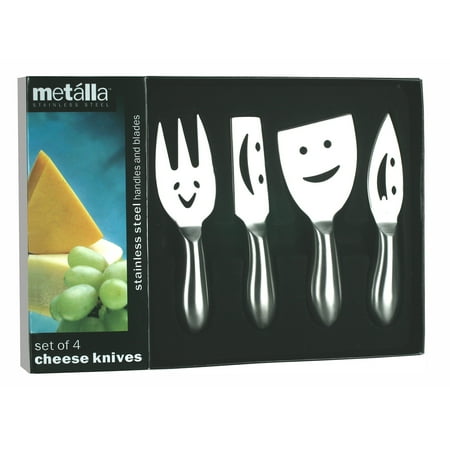 

Prodyne Set of 4 Stainless Steel Cheese Knives Happy Faces