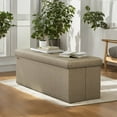 thumbnail image 4 of LEDREM 43" Foldable Storage Ottoman Bench with 660lb Capacity, Ottoman with Storage, Footrest, for Living Room, Bedroom, Camel Brown, 4 of 6