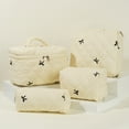 thumbnail image 3 of 4 Pcs Quilted Makeup Bag Embroidered Bow Women Cosmetic Bag For Travel Decor Bag (Beige), 3 of 10
