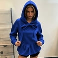 thumbnail image 4 of TEAJOPSUU Women's Ruffle Hem Hoodies Long Sleeve Bow Drawstring Hooded Sweatshirts Casual Pullover Fall Sweatshirts Blue, 4 of 6