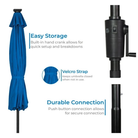 Sun Ray - 9' Round Next Gen Solar Lighted Umbrella - Grey