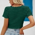 thumbnail image 4 of XFLWAM Women's Summer Crop Top Crew Neck Short Sleeve Slim Seersucker Cropped Tops Green S, 4 of 6