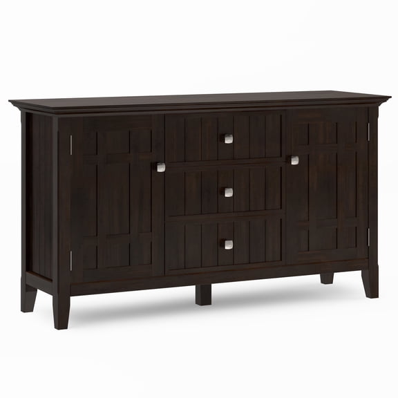 Simpli Home Bedford 54 inch Wide Solid Wood Transitional Sideboard Buffet in Dark Tobacco Brown