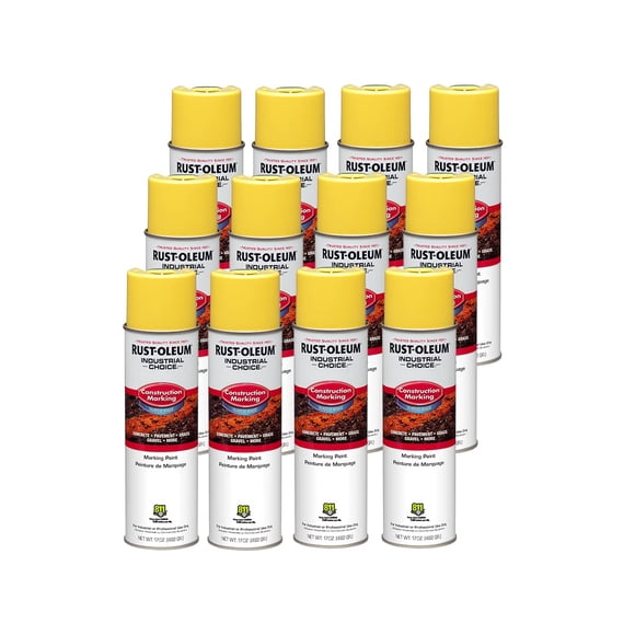 Rust-Oleum 264695-12PK Industrial Choice M1400 System Water-Based Construction Marking Paint, 17 oz, High Visibility Yellow, 12 Pack