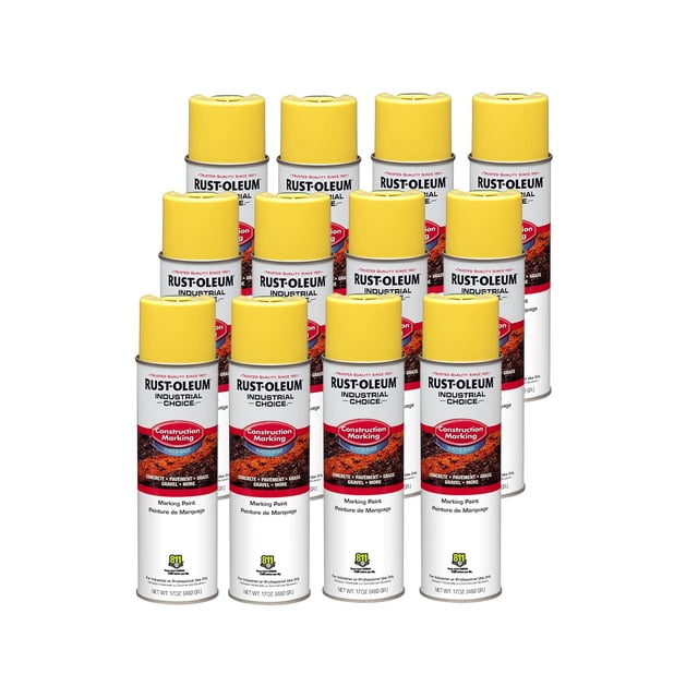 Rust-Oleum 264695-12PK Industrial Choice M1400 System Water-Based Construction Marking Paint, 17 oz, High Visibility Yellow, 12 Pack