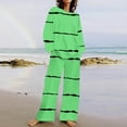 thumbnail image 2 of ibuvkizy Striped Two Piece Sets for Women,Summer Women's Casual Shoulder Sleeved Long Sleeved Round Neck Top/Loose Straight Tube with Pocket Long Pants Set Green,L, 2 of 5