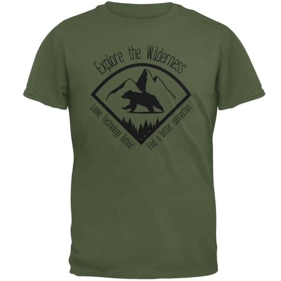 Explore The Wilderness No Wifi Better Connection Mens T Shirt Military Green LG