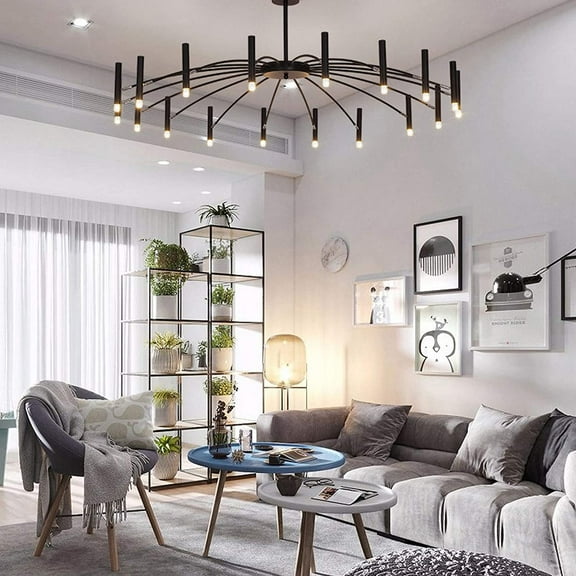 Modern Black Metal Branch Chandelier 18 Lights Retro Metal Pendant Light Nordic Ceiling Lamp Fixtures for Dining Room Kitchen Living Room Bedroom