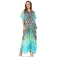 thumbnail image 5 of Sakkas Vicky Women's Casual Long Print Short Sleeve Petit Beach Maxi Caftan Dress - Print-4 - One Size, 5 of 5