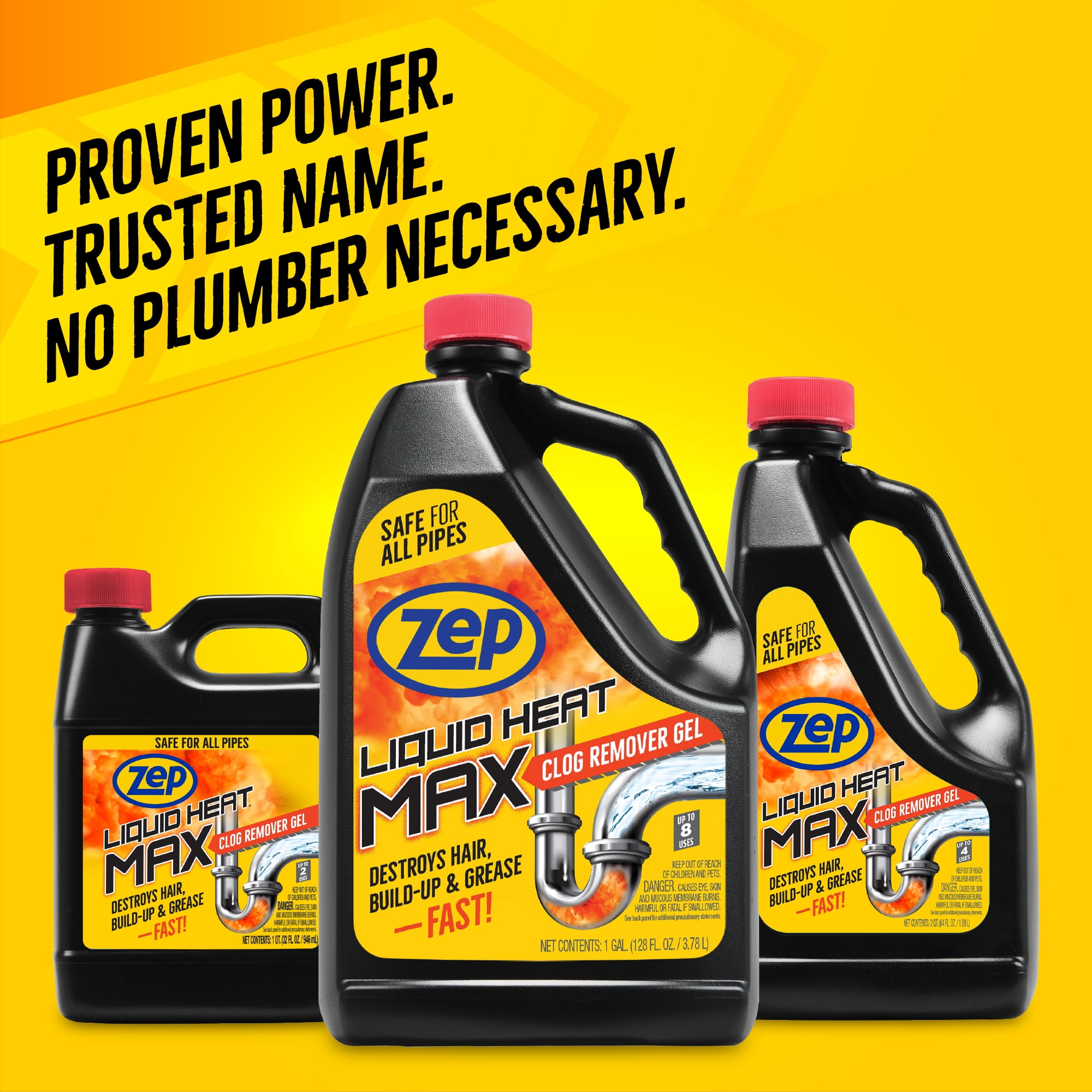 Zep Liquid Heat Max Gel Drain Opener, 64 FL OZ – Commercial-Strength Clog Remover for Sinks, Tubs & Showers