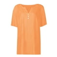 thumbnail image 6 of Otntypg Womens Linen 1/4 Button Down Shirts Short Sleeve V Neck Cotton Tshirts Lightweight Plain Blouses Casual Loose Oversized Tunic Tops Orange S, 6 of 8